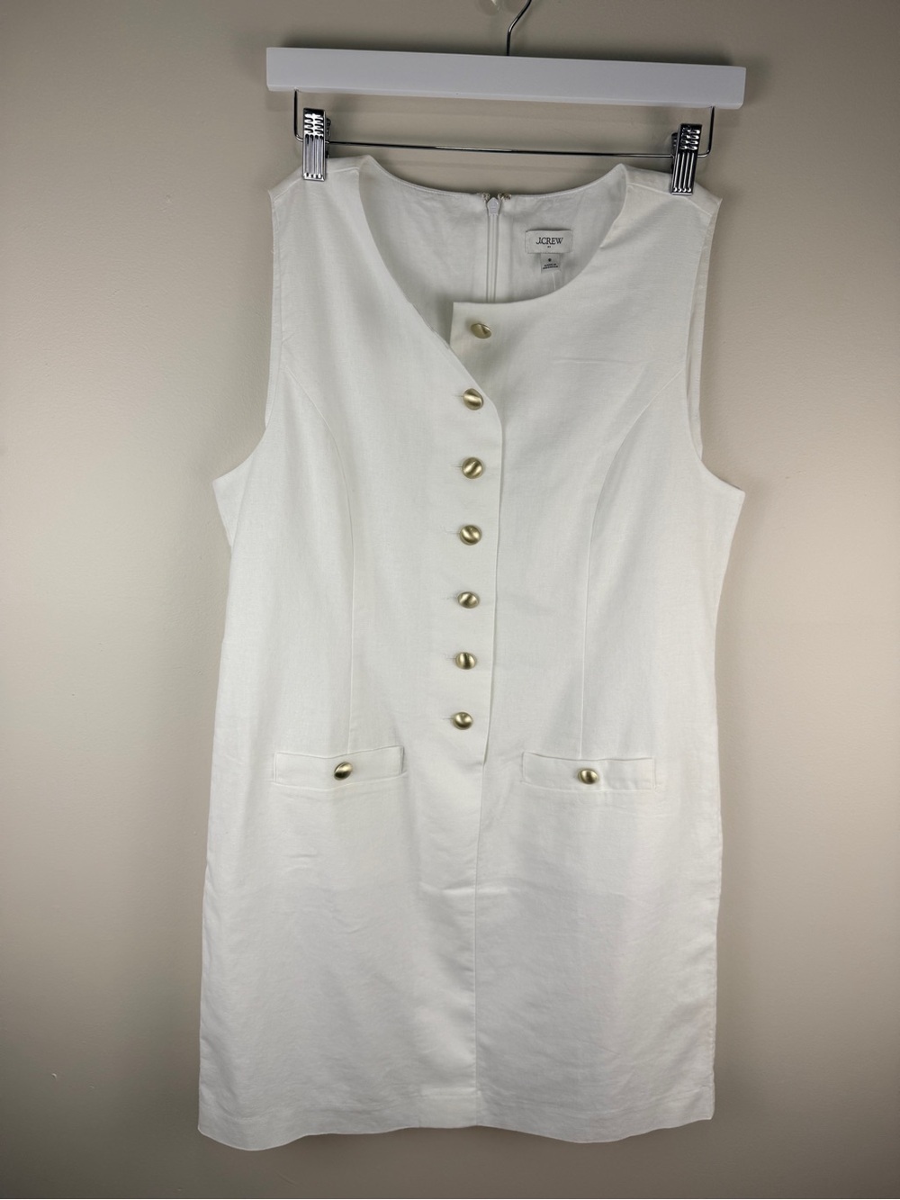 J. Crew Sleeveless White Button-Front Shift Dress size 8